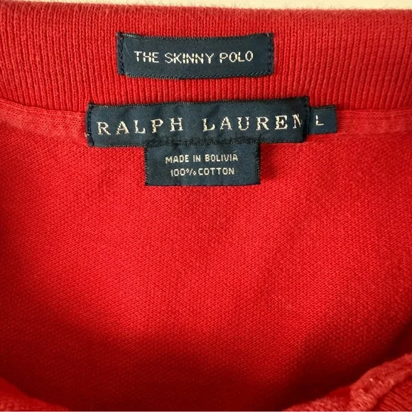 Polo Ralph Lauren Red Skinny Fit Polo Shirt L Blue Pony Cotton - Picture 3 of 4